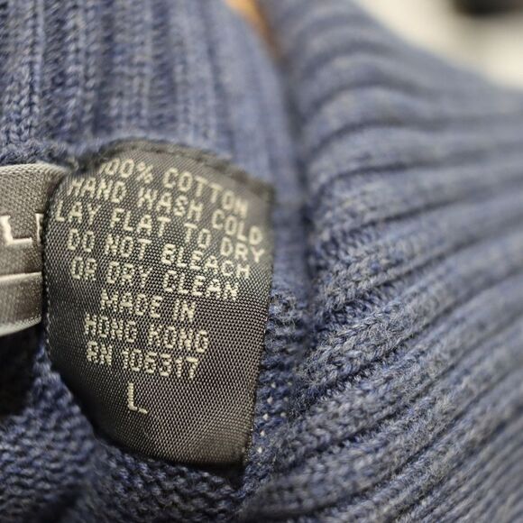 Mark Shale Slate Blue Button-Front Turtleneck Cardigan 100% Cotton Large Classic - Picture 12 of 12